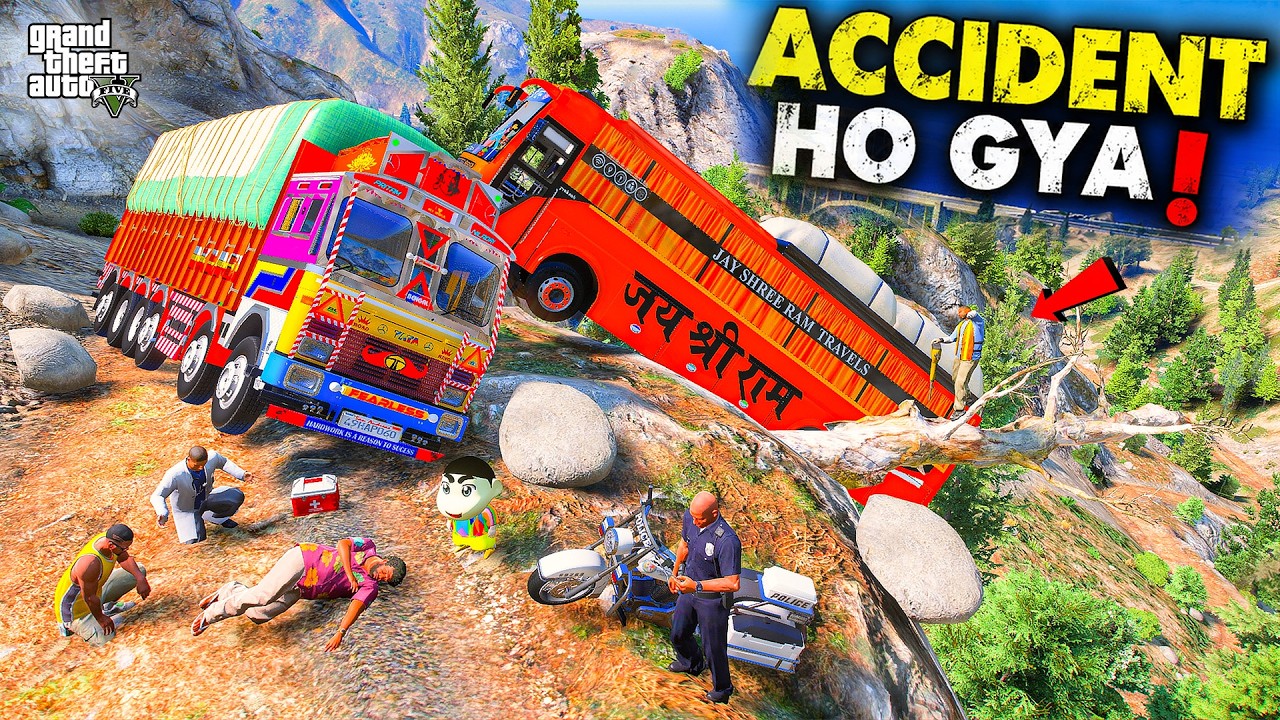 Franklin & Shinchan Jay Shree Ram Bus Ka Accident Hua Indian TATA Truck Ke Sath GTA 5