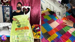 She Turned Fertilizer bag &amp; Fabric Scraps into Rainbow Patchwork Floormat!