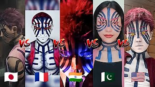 Akaza Live Action- Japan Vs France Vs India Vs Stan Vs America Akaza Cosplay Demon Slayer