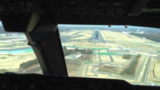 Cockpit View B747 landing at Narita Tokyo Airport Japan