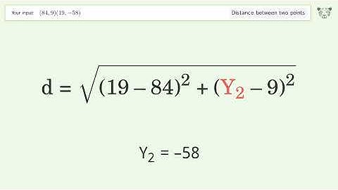 Find the distance between two points p1 (84,9) and p2 (19,-58): Step-by-Step Video Solution