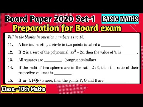 Fill in the blanks....| Class 10th Maths | Board Paper 2020 set-1 ...