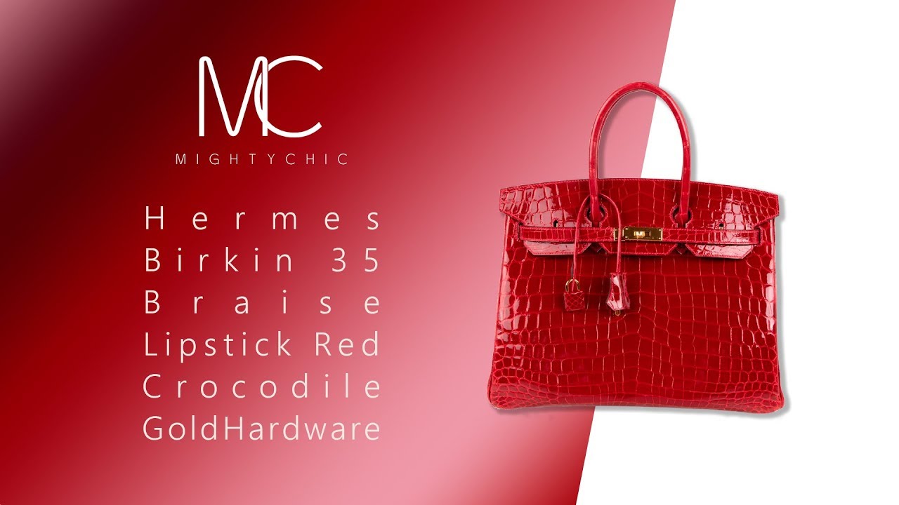 Hermes Birkin 35 Braise Lipstick Red Porosus Crocodile Bag Gold