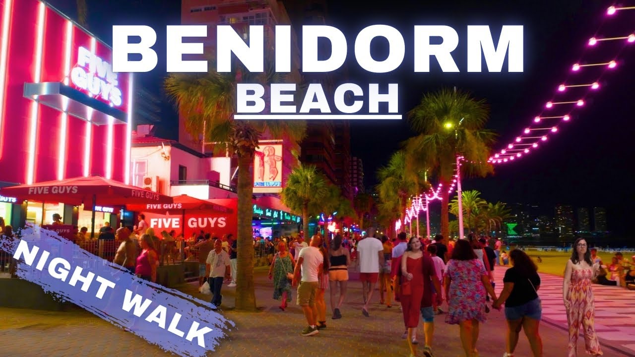 Benidorm - Levante Beach at Night in the Busy Summer!