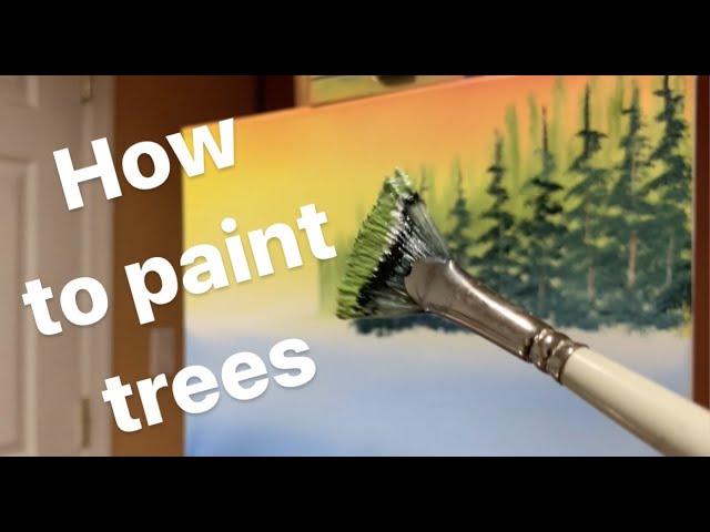 How to paint trees with fan brush - Acrylic lesson 