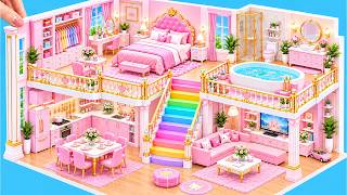 🌈I Built a Pink Palace Miniature House with Rainbow Stairs & Luxury Bedroom|DIY Miniature House❤️