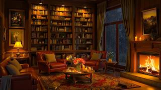 🔥 Cozy Reading Nook Ambience with Warm Fireplace | Soft Jazz & Rain Sounds for Relax, Study, Sleep screenshot 5