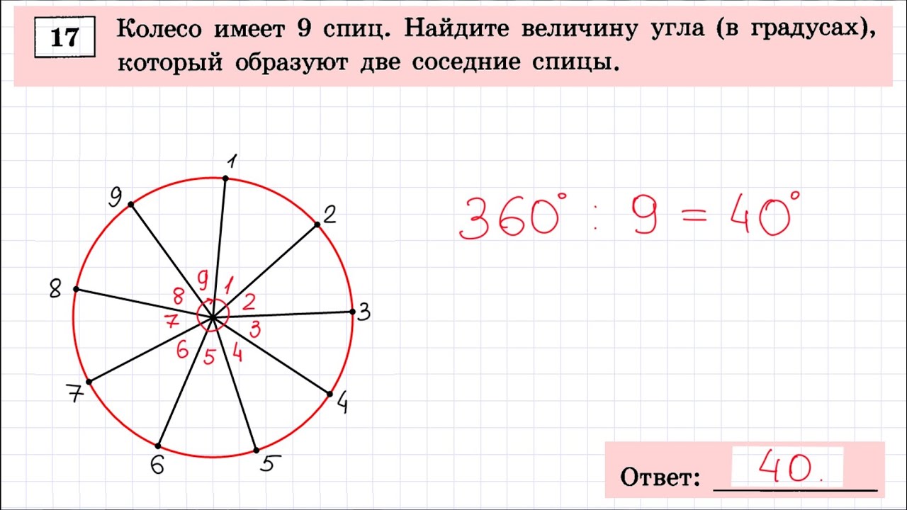 Сколько градусов составляет угол между соседними спицами