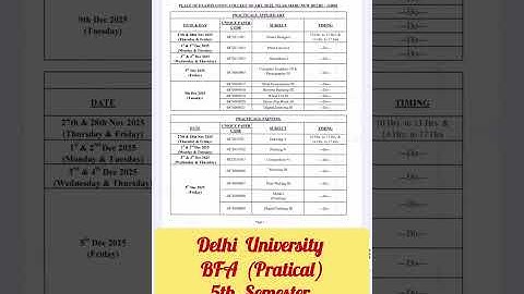 Delhi University BFA (Practical) Exam Datesheet Dec/Jan 2025-26 #du #bfa #examdatesheet