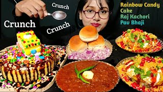 Eating Raj Kachori, Rainbow Candy Cake, Pav Bhaji | Big Bites | Asmr | Indian Mukbang