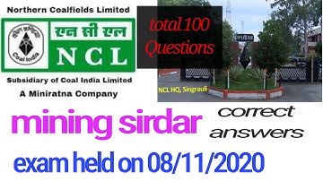 #Miningexam Ncl mining sirdar exam questions answers held on 08/11/2020