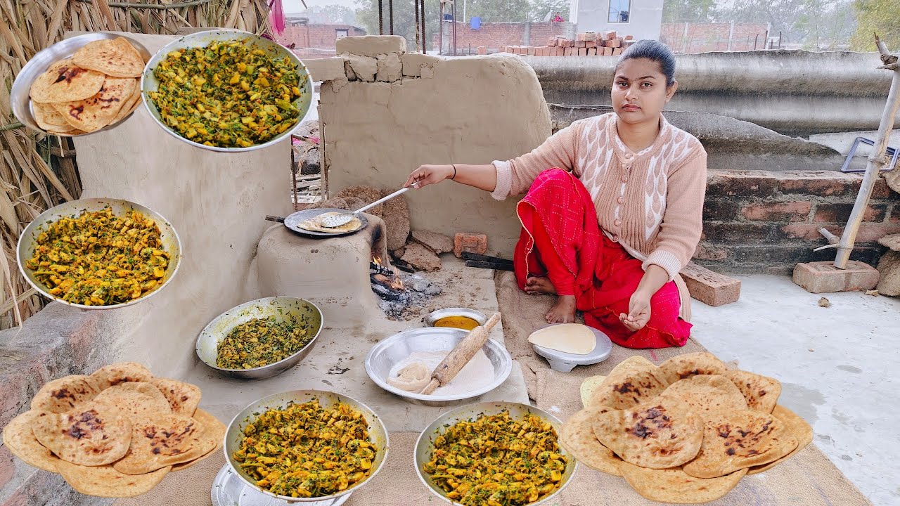 🌄In the morning | made spicy fried sweet potatoes and roti.Winter Special Lanch in the harsh cold