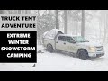 Major snow storm while camping in Napier Truck Tent!