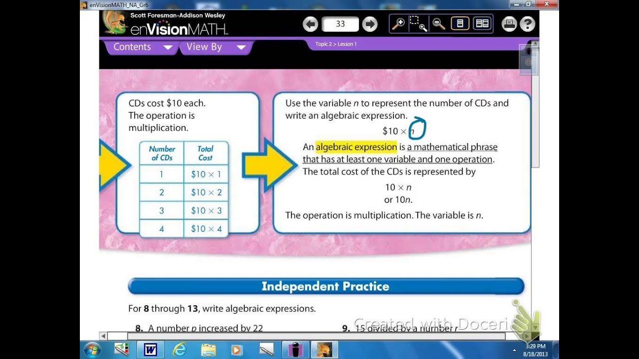 Math Lesson 2-1Using Variables to Write Expressions - YouTube