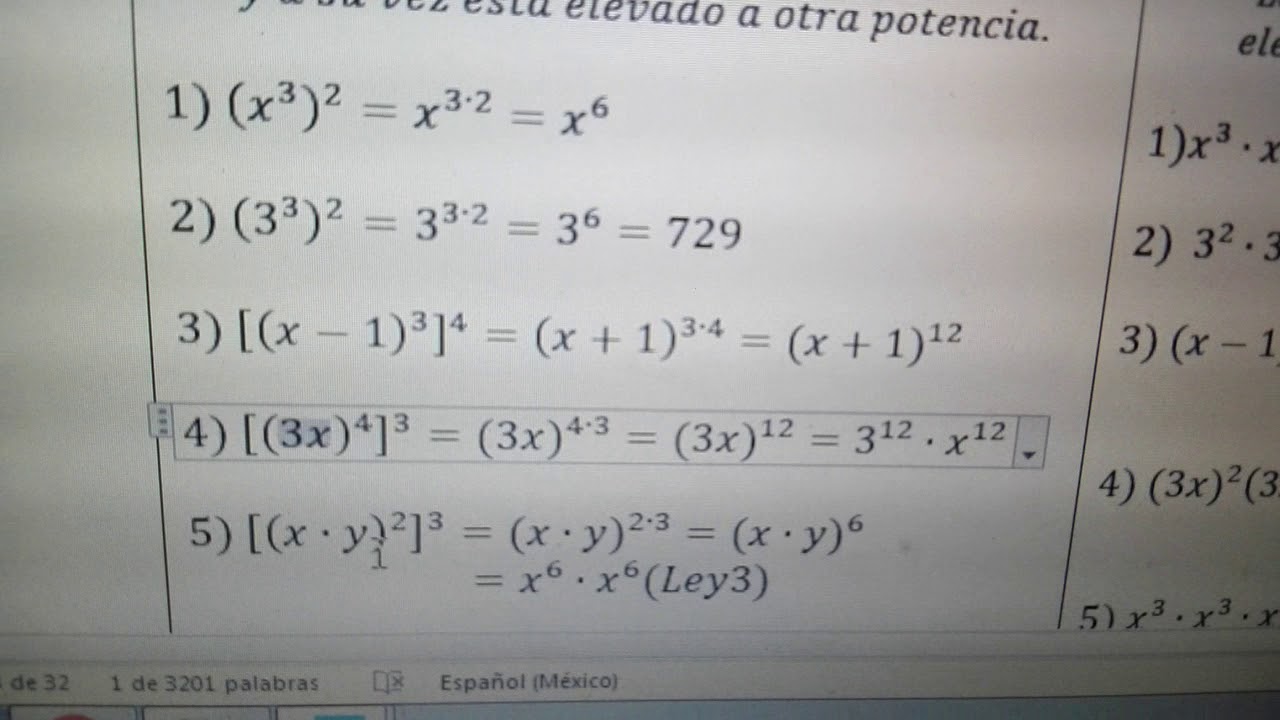 Producto de ExponentesNumero elevado a una potencia y a