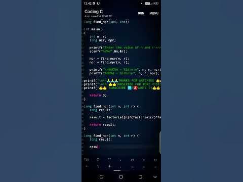 nCr and nPr using function programming in C #pravarti01 - YouTube