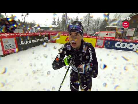 Tour de Ski 2017/18 (Oberstdorf) - Laurien van der Graaff finishes, objects blowing away