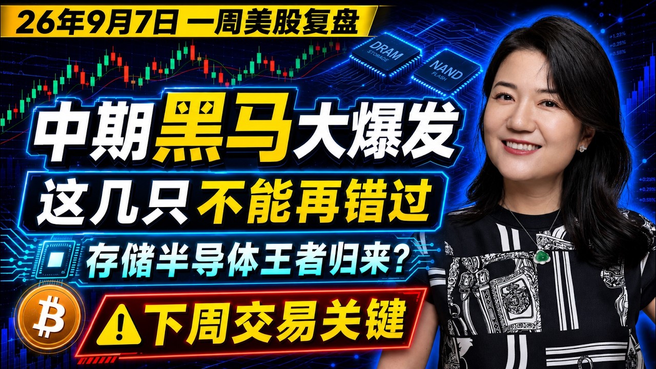 9月6日一周美股复盘，中期黑马大爆发，这几只不能错过！9月最大风险和应对；MU/SNDK存储王者归来？QQQ下周关键点；BTCUSD比特币及相关个股；NOW, META, CRCL等个股走势技术分析