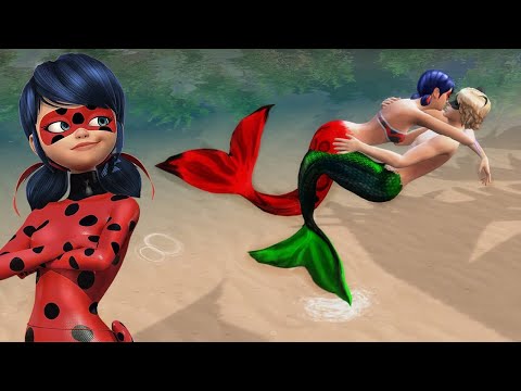 Miraculous Ladybug and Cat Noir are MERMAIDS 🐞 Kiss 🐞 THE SIMS 4 - by Merman Simmer