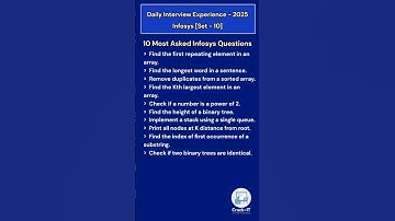 Top Infosys Interview Questions 2025 (Freshers + Experienced) - Set 10 #ytshorts #shorts