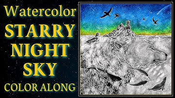 Watercolor Starry Sky Background in Kerby Rosanes adult coloring book | Rock Bear part 1/4
