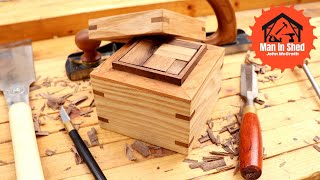 Puzzle Box Build Using Off Cuts of Ash, Walnut and Cherry. A great Project and Gift.