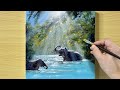 How to paint Elephants playing in the water / Acrylic Painting / STEP by STEP #290