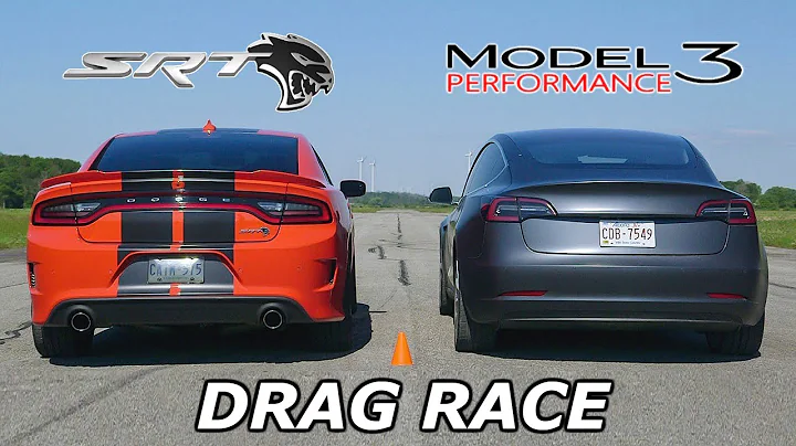 DRAG RACE - Dodge Charger SRT Hellcat vs Tesla Model 3 Performance // Throttle House Track Series