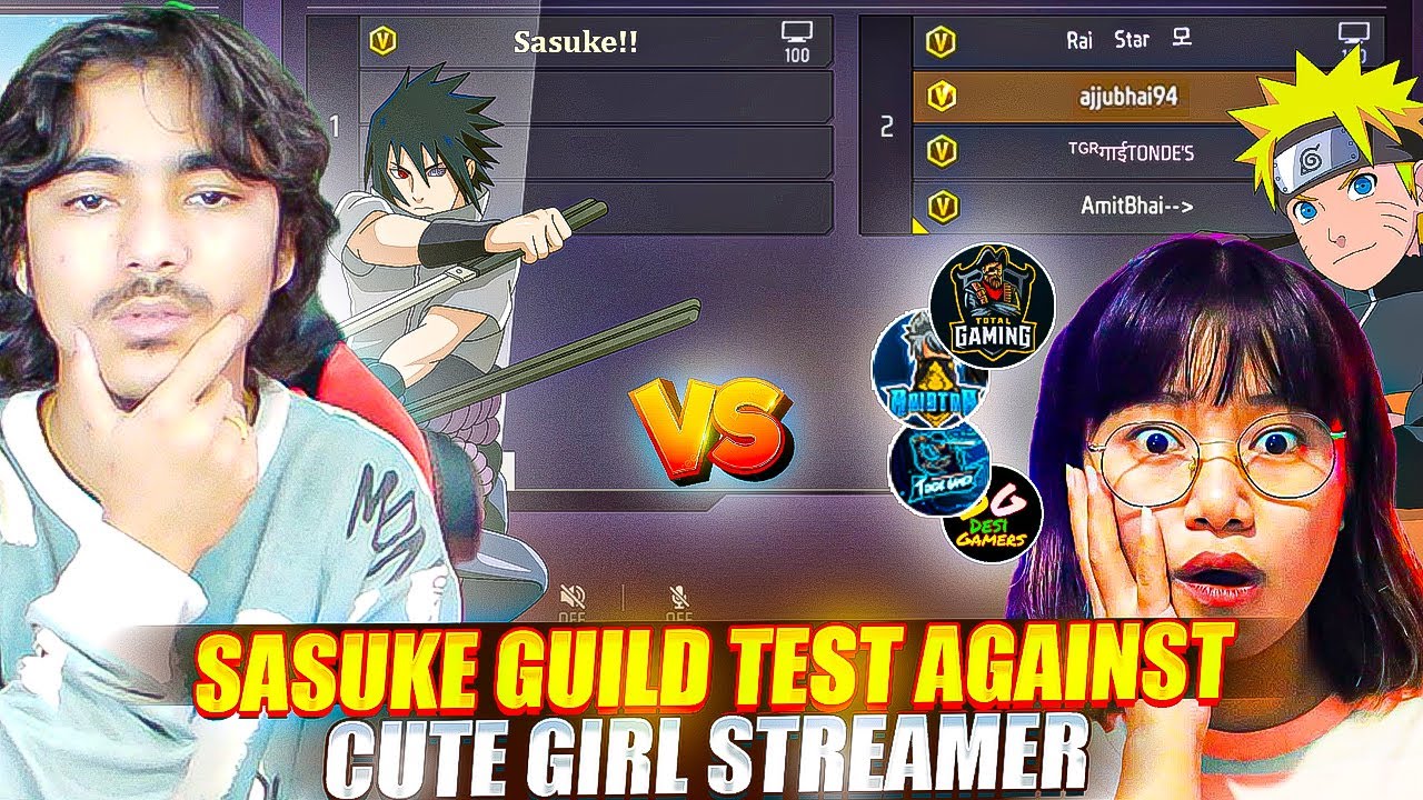 Noob Sasuke Prank on Cute Girl Streamer🤣 Guild Test 1 vs 3 - Garena freefire