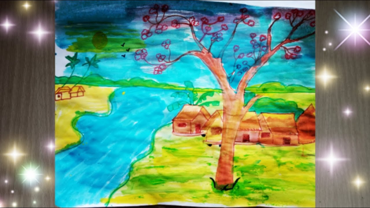 How to draw landscape scenery easy step by step for beginners. YouTube