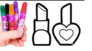 Easy nail paint and lipstick drawing for kids|Learn colors|Coloring fun 