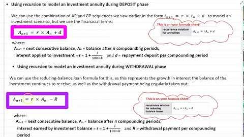 Using a recurrence relation to model an investment annuity and calculating interest accrued