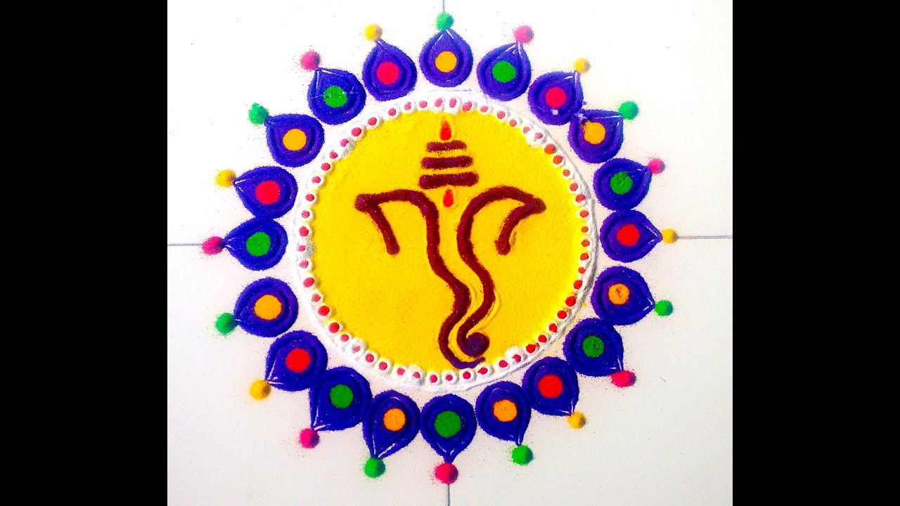 Simple Ganpati rangoli design / Ganesha rangoli design for ...
