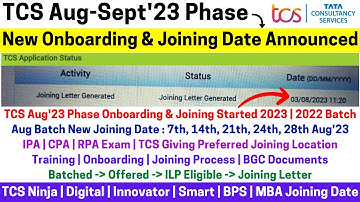 TCS Confirmed Onboarding Joining in Aug-Sept