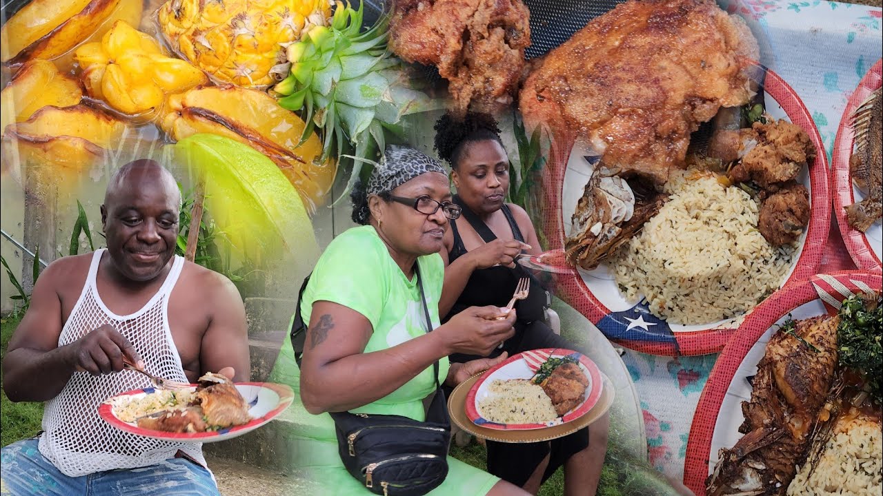 Callaloo Brown Rice|French Fry Chicken|Fry Fish With|Pineapple Starfruit & Ginger Juice For Guests