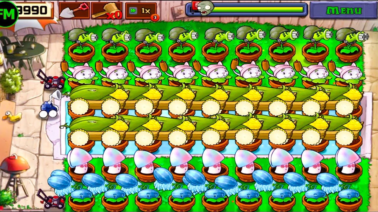 Plants Vs zombies Survival Pool Cob Cannon+Gatling Pea+Snow Melon+Cattail+Hypno Vs All Zombies 