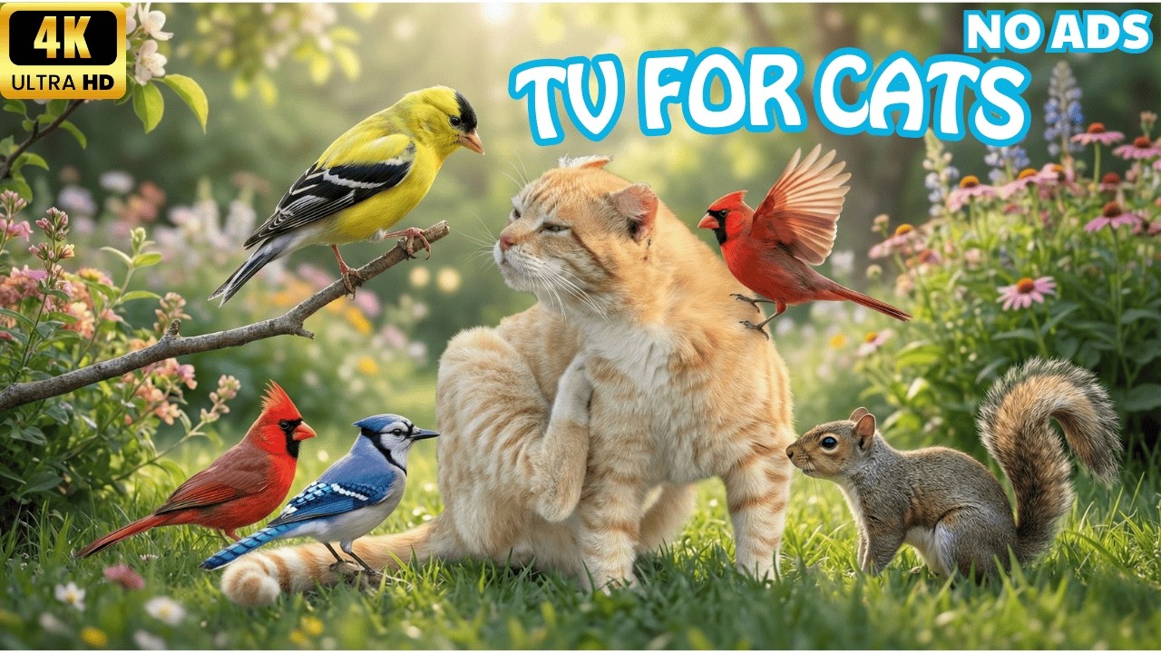 [NO ADS] Relaxing Cat TV 🌿 Soft Garden Birds with Smooth Motion | 4K UHD 60FPS