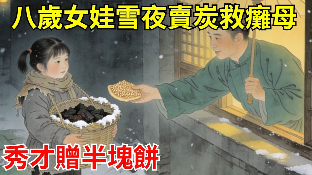 八歲女娃雪夜賣炭救癱母，秀才贈半塊餅。十二年後秀才被流放，她乘鳳輦攔道：這半塊餅，我還您百畝良田！#故事頻道#聽書#民間故事#說書#善有善報#爽文