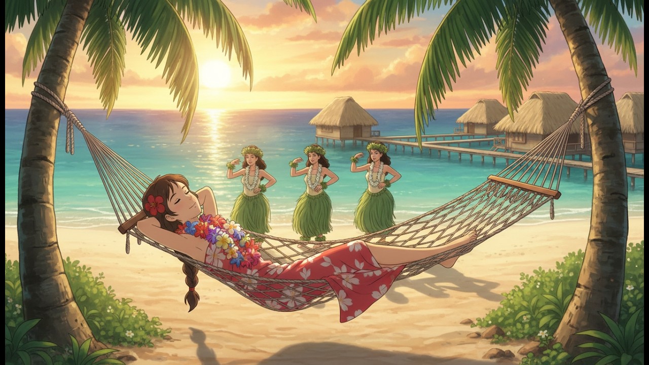 Overwater Bungalow Bliss Polynesians Hula & Ocean Sounds 🏝️🌺  #ghibli  #asmr  #viral #shortsvideo