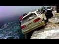 Sea storm throws cars vehicles trucks during wild typhoon huricane weather