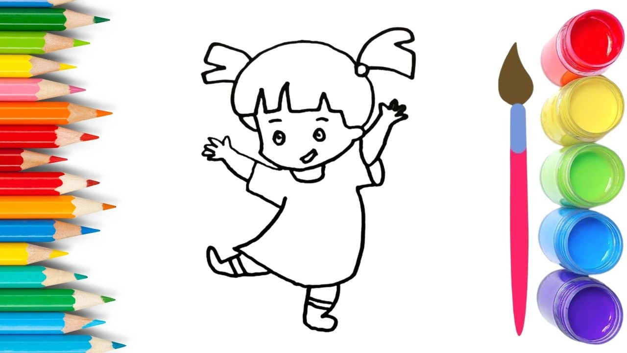 How To Draw cute Girl Drawing, Painting & Coloring For Kids and Toddlers_🌈🎨