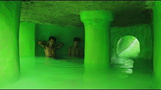 35Hour We Build Temple Water Slide To Tunnel Underground Swimming Pool