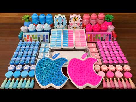 Best slime mixing – Adding random beads to blue & pink glossy