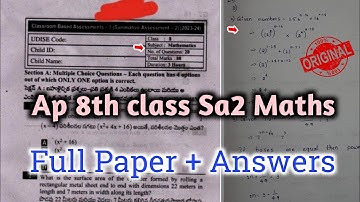 Ap 8th class maths cba-3 Sa2 💯real question paper and answers 2024|8th Sa2 Maths answer key 2024