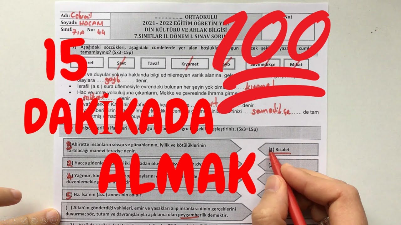 7. Sınıf Din Kültürü 2. Dönem 1. Yazılı Soruları