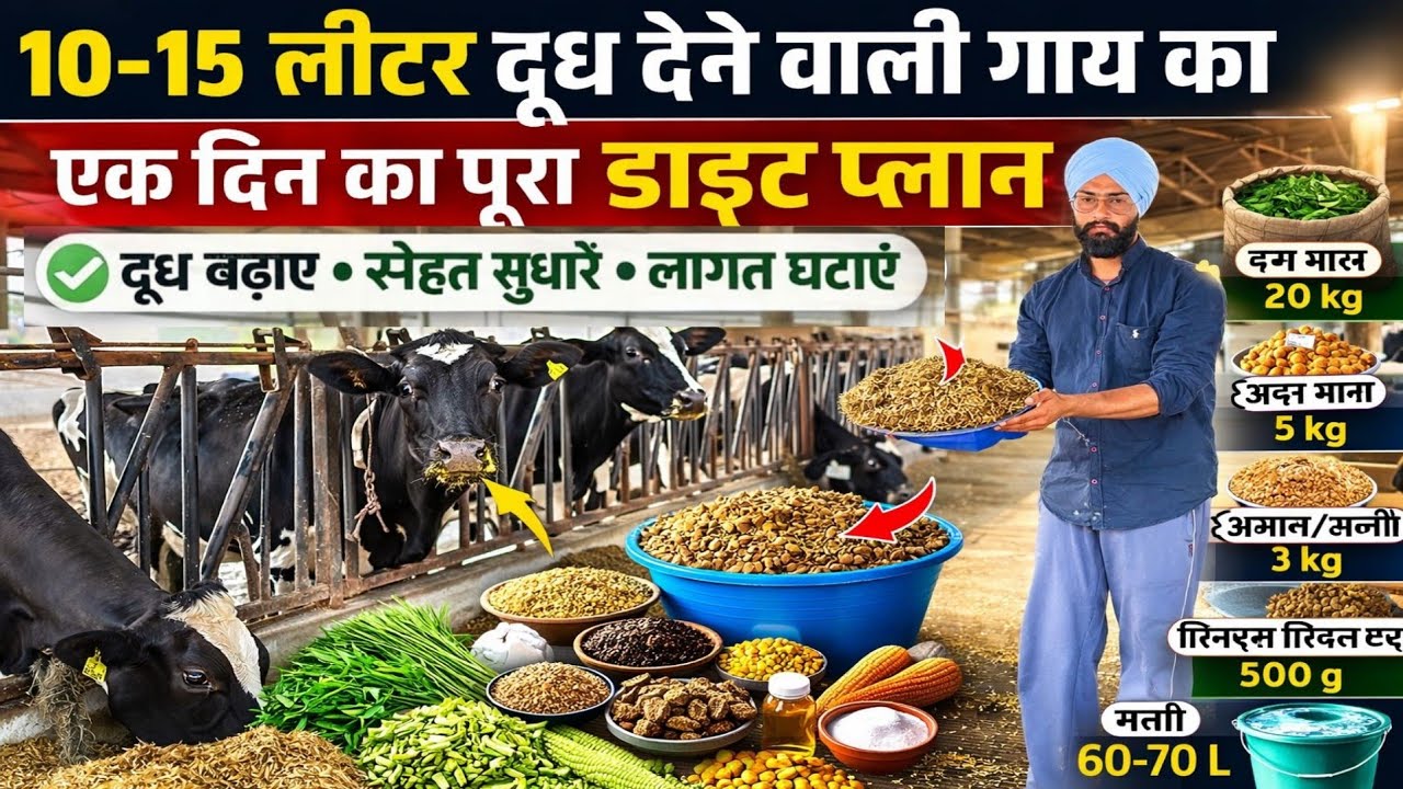 10 से 15 लिटर दूध वाली गाय को क्या खिलाए? Diet plan of hf cow , Feeding management of milking cow 