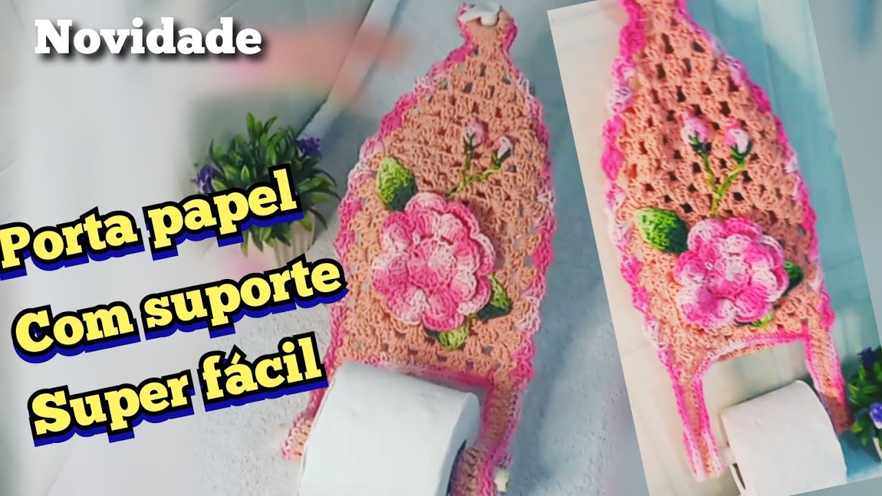 porta papel higiênico crochê com suporte