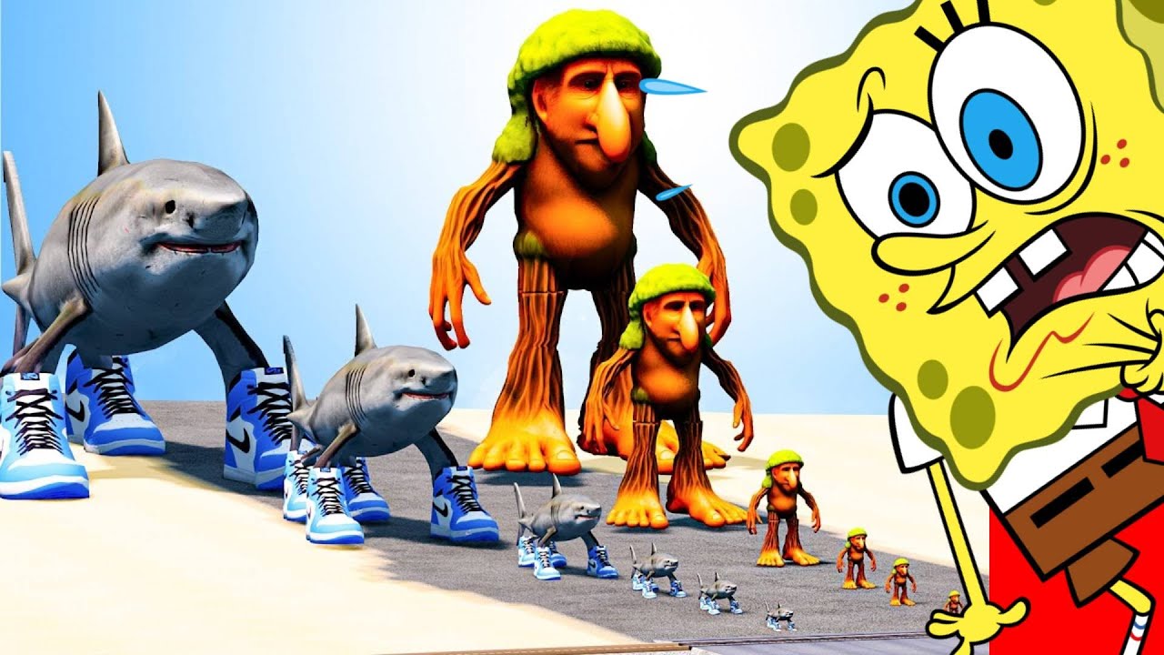 SpongeBob Reacts to BRR BRR PATAPIM vs TRALALERO TRALALA vs THOMAS the TRAIN!