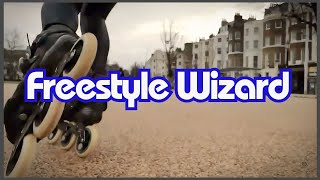 Freestyle inline wizard skating (on a flat set up 3x110) using transitions, crossovers, three turns