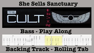 She Sells Sanctuary - The Cult - Bass Play Along Backing Track -  Rolling Tab - Just Drums & Guitar